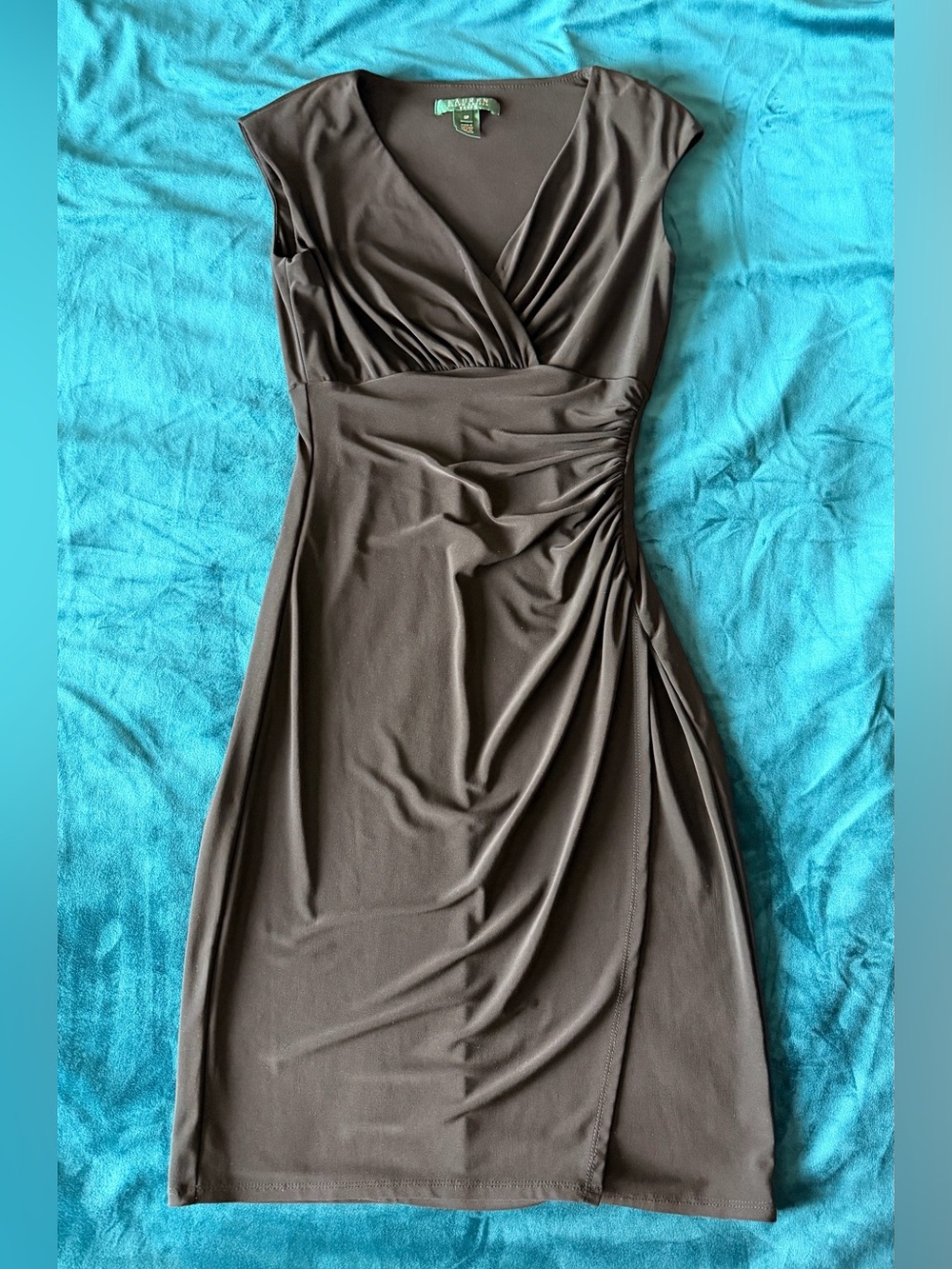 Ralph Lauren Black Ruched V-Neck Women's Dress